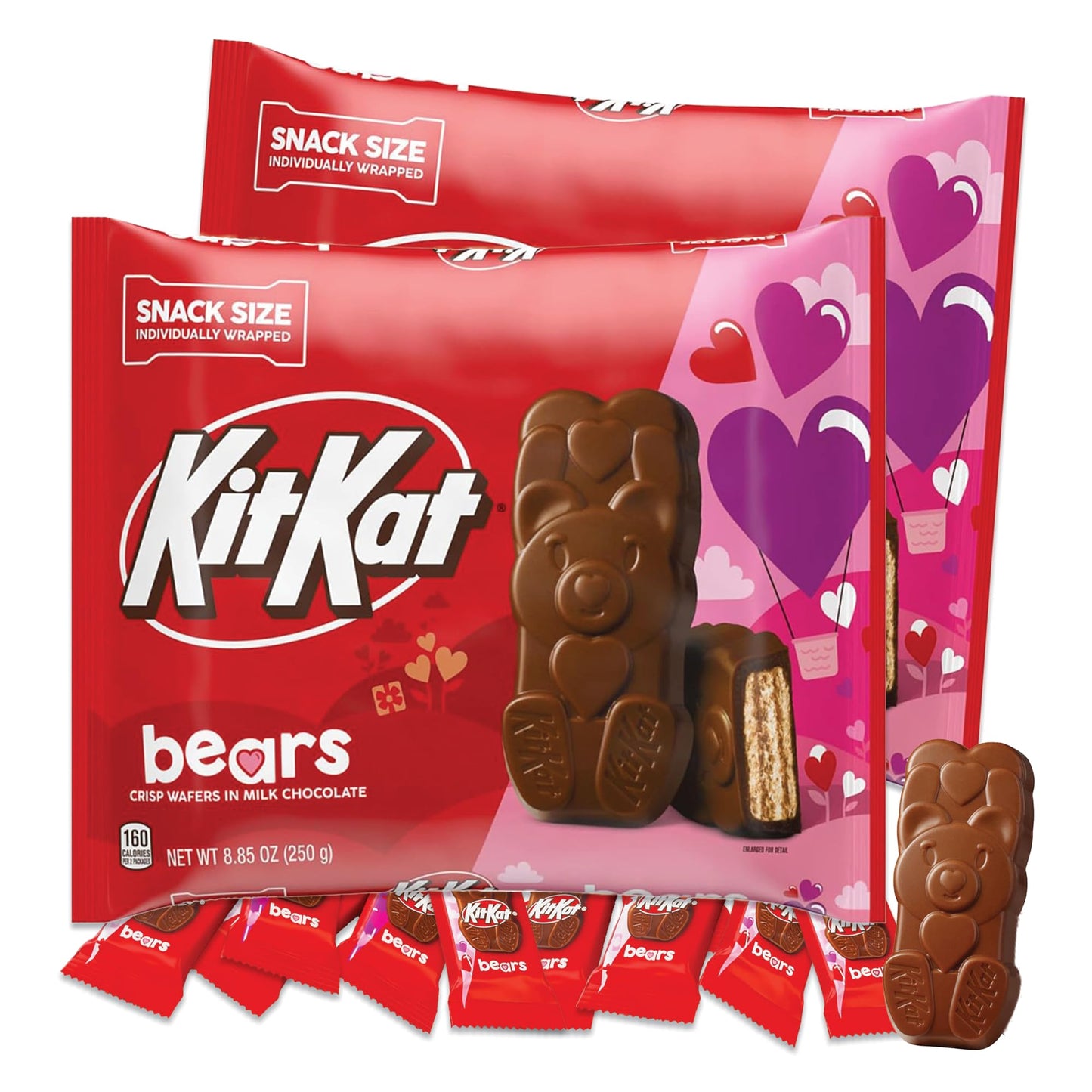 Valentines Day Chocolate Bear, 2 x 8.85oz Bags. Chocolate Covered Wafer Candy Gift Set, Valentine's Day Chocolate Gifts. Individually Wrapped Chocolate Bears Candy for Valentine's Day