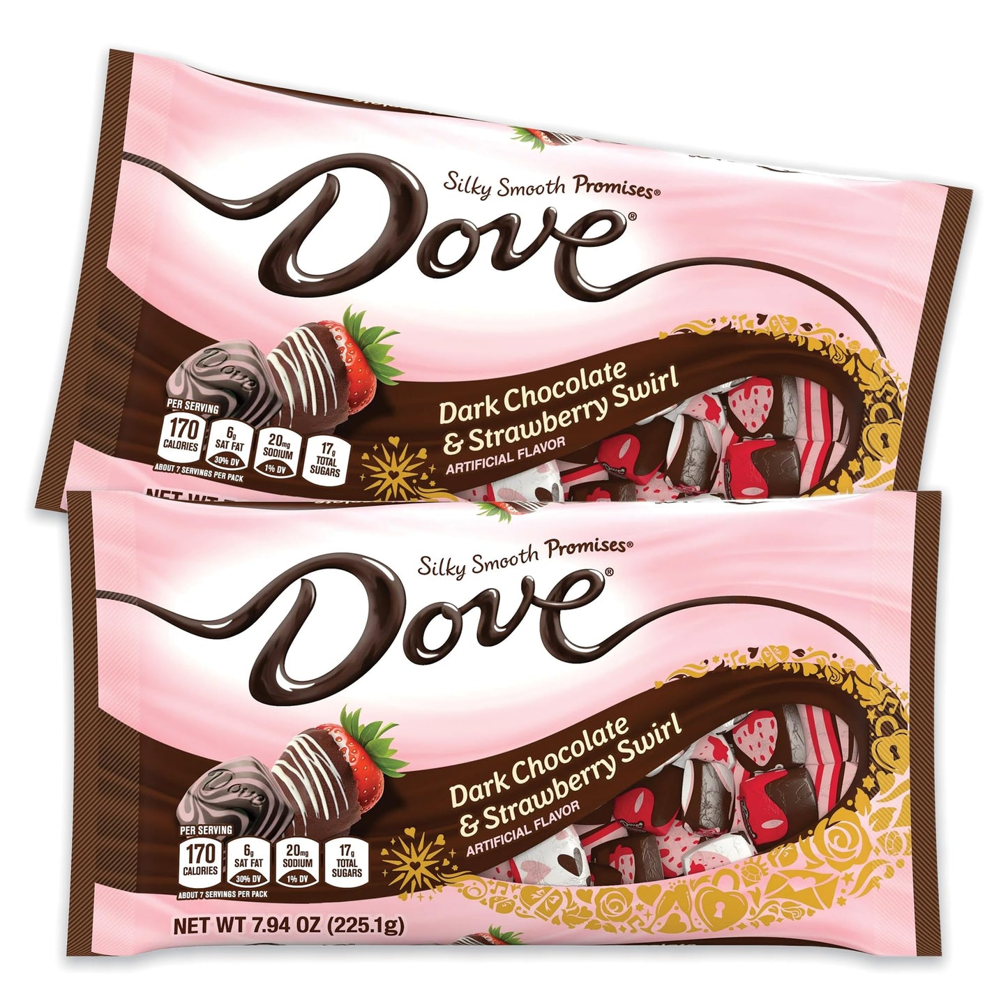 Dove Valentines Day Chocolate Strawberry Swirl 2 Pack- Dove Dark Chocolate Strawberry Swirl Valentine's Day Chocolates. Pack of 2 x 7.94oz Bags.