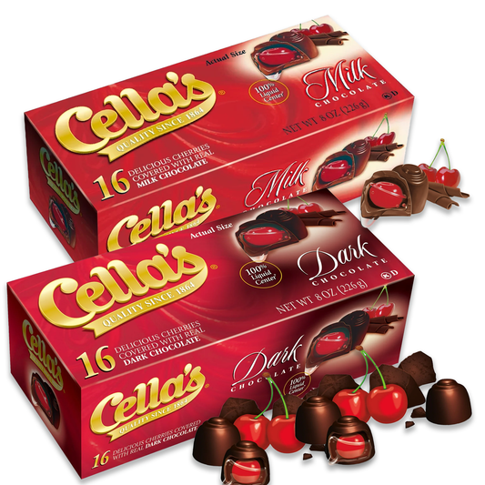 Cellas Milk Chocolate and Dark Chocolate Variety Pack 1 of each (16 cherries per box 32 cherries total)