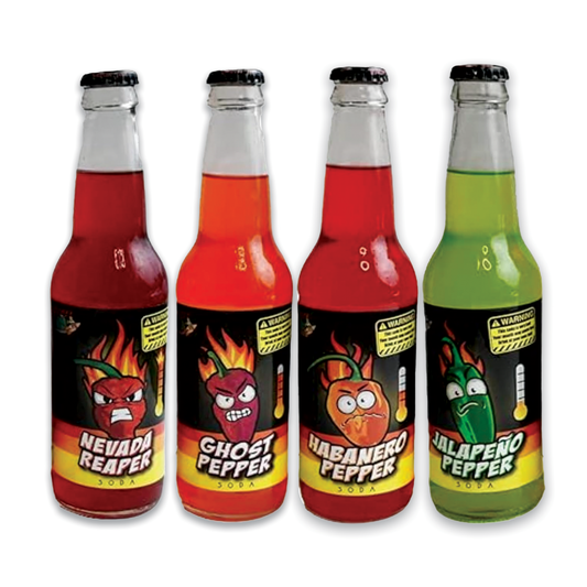 Chili Pepper Soda Pack of 4 Flavors- Ghost Pepper, Soda Reaper, Soda Habanero, Soda Jalapeno