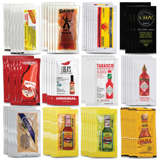 Hot Sauce Variety Pack of 96 Condiment Packets. 8 Each of 12 Flavors. Texas Pete Hot Sauce Packets, Mini Condiments, Mini Hot Sauce, Condiment Packets Variety Pack, Single Serve