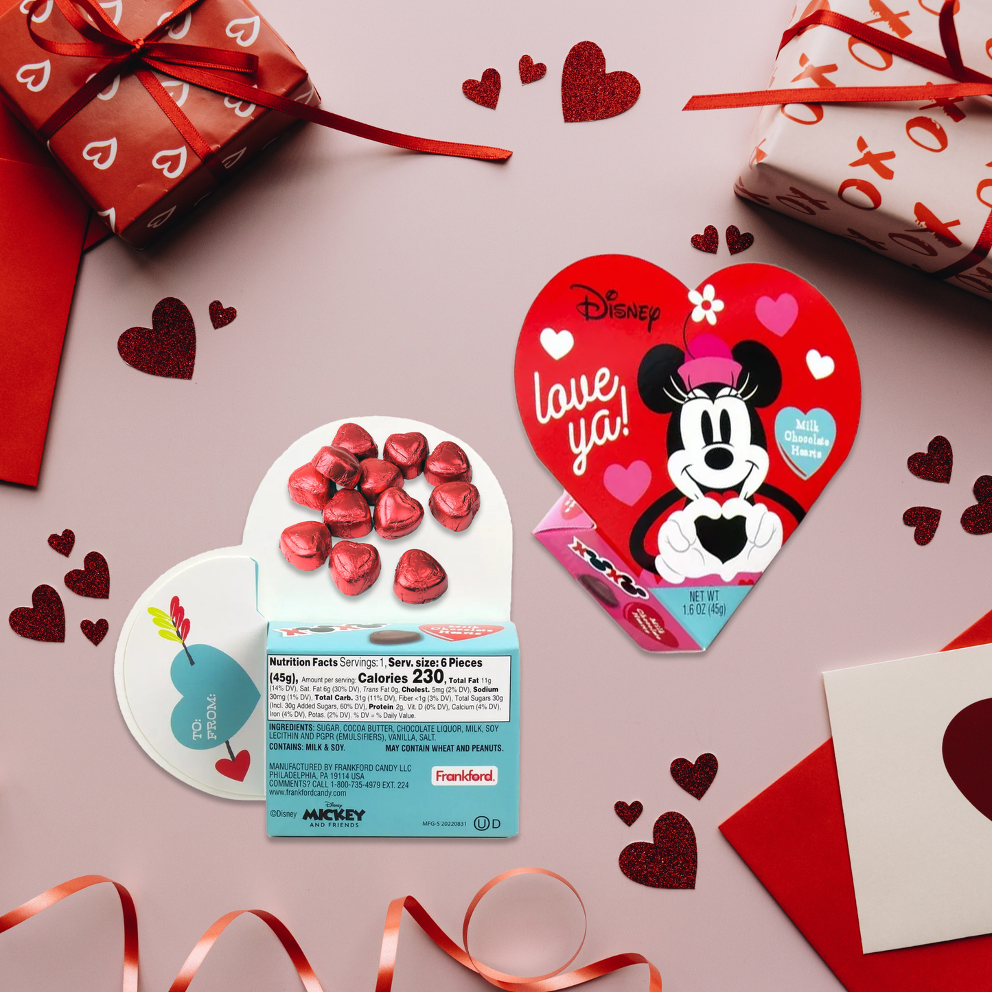 Disney Valentines Gift Mickey Candy and Minnie Mouse Candy Heart Boxes, 2 Pack. Valentines Day Chocolate, Disney Chocolate Gift Box Kids Chocolate