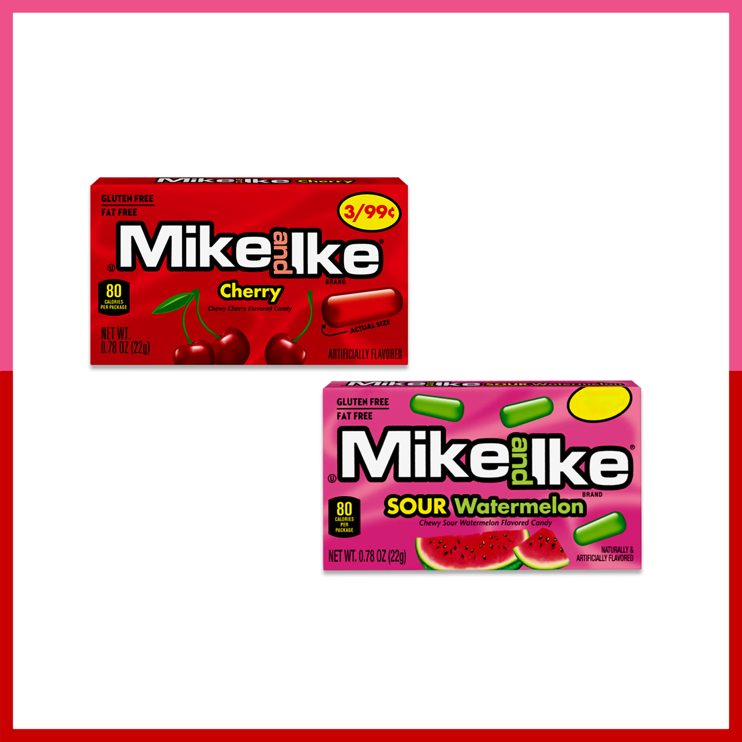 Mike and Ike Variety Pack of 9- Red Rageous, Jolly Joes, Original, Tropical Typhoon, Berry Blast, Mega Mix, Sour Mega Mix, Sour Watermelon, Cherry