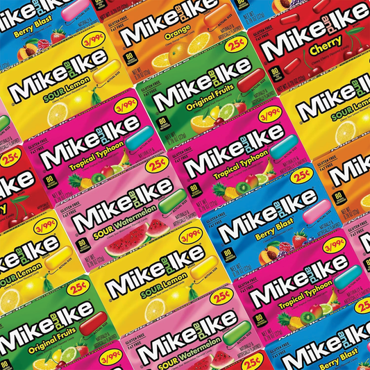 Mike and Ike Mini Box Variety Pack of 7 Flavors 8 of Each Flavor (Total of 56 Boxes, 0.78oz) Original, Orange, Sour Lemon, Tropical Mini, Berry Blast, Sour Watermelon, Cherry