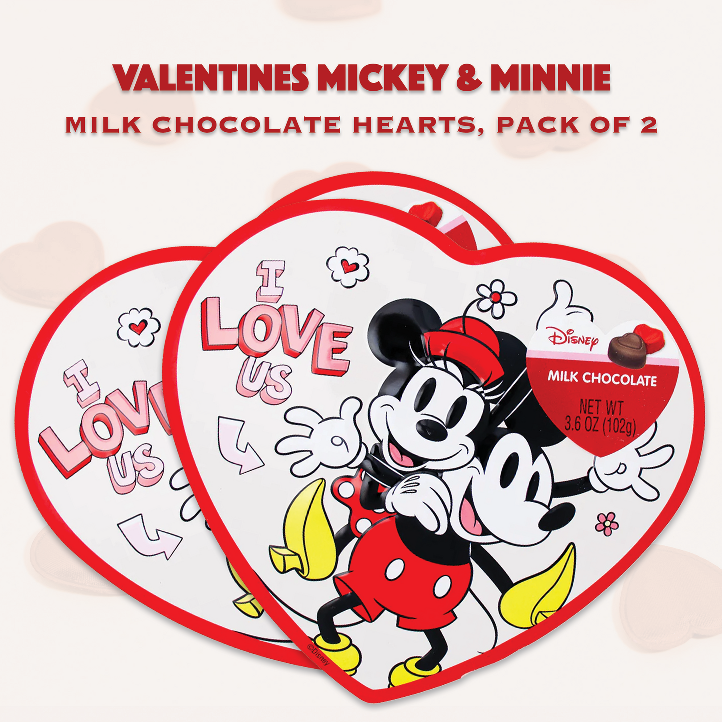 Disney Valentines Gift Mickey Candy and Minnie Mouse Candy Heart Boxes, 2 Pack. Valentines Day Chocolate, Disney Chocolate Gift Box Kids Chocolate