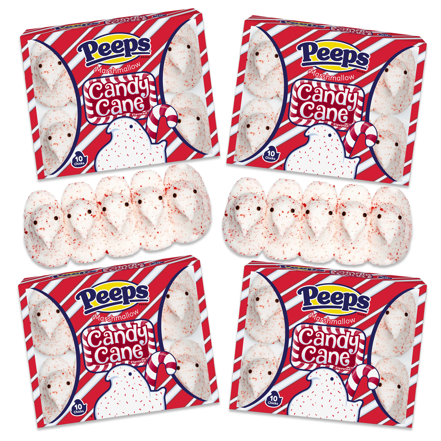 Peeps Candy Cane Flavored Chicks Pack of 4 (40 Total Chicks)