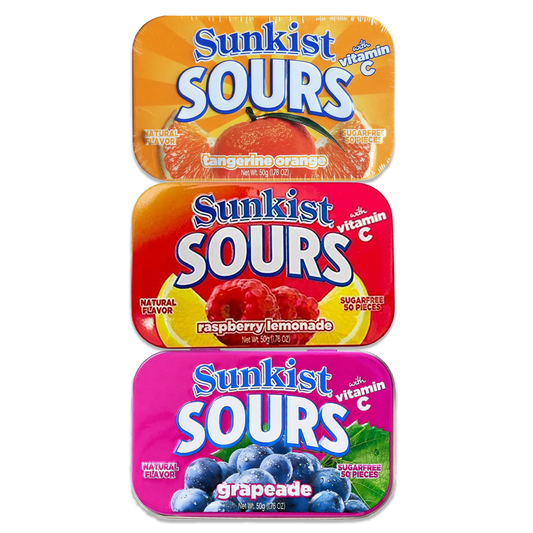 Sunkist Fruit Sours Variety 3 Pack, Sugar Free Sour Candy, Sunkist Sours Candy Tins, Tangerine Sours, Sour Mints, Vitamin C Candy