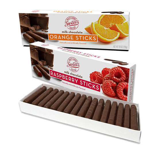 Sweets Candy Sticks Milk Chocolate Orange an Milk Chocolate Raspberry Pack of 2