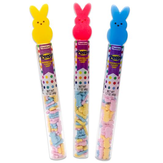 Peep Tube Toppers Pack of 3. Peeps Easter Candy Tubes with Marshmallow Flavored Hard Candies Bulk 3 Pack. Easter Peeps Marshmallow Candy, Easter Candy Tubes, Easter Candies Bulk, Easter Basket Candy.