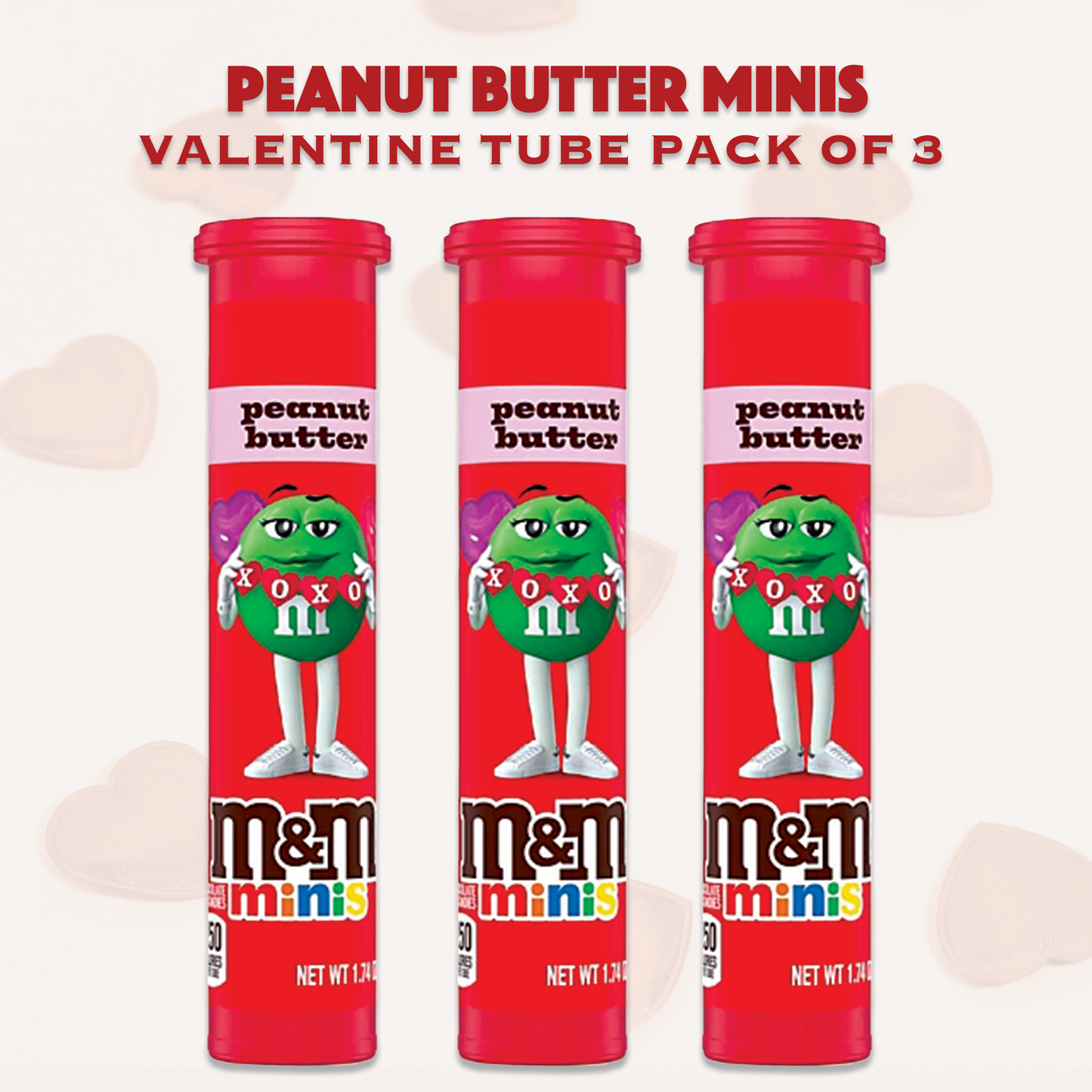 Valentine's Day Candy Tubes 3 Pack- Peanut Butter Chocolate Candy Pieces, 1.74oz. Mini Peanut Butter Chocolate Candy Pieces. Valentines Treats