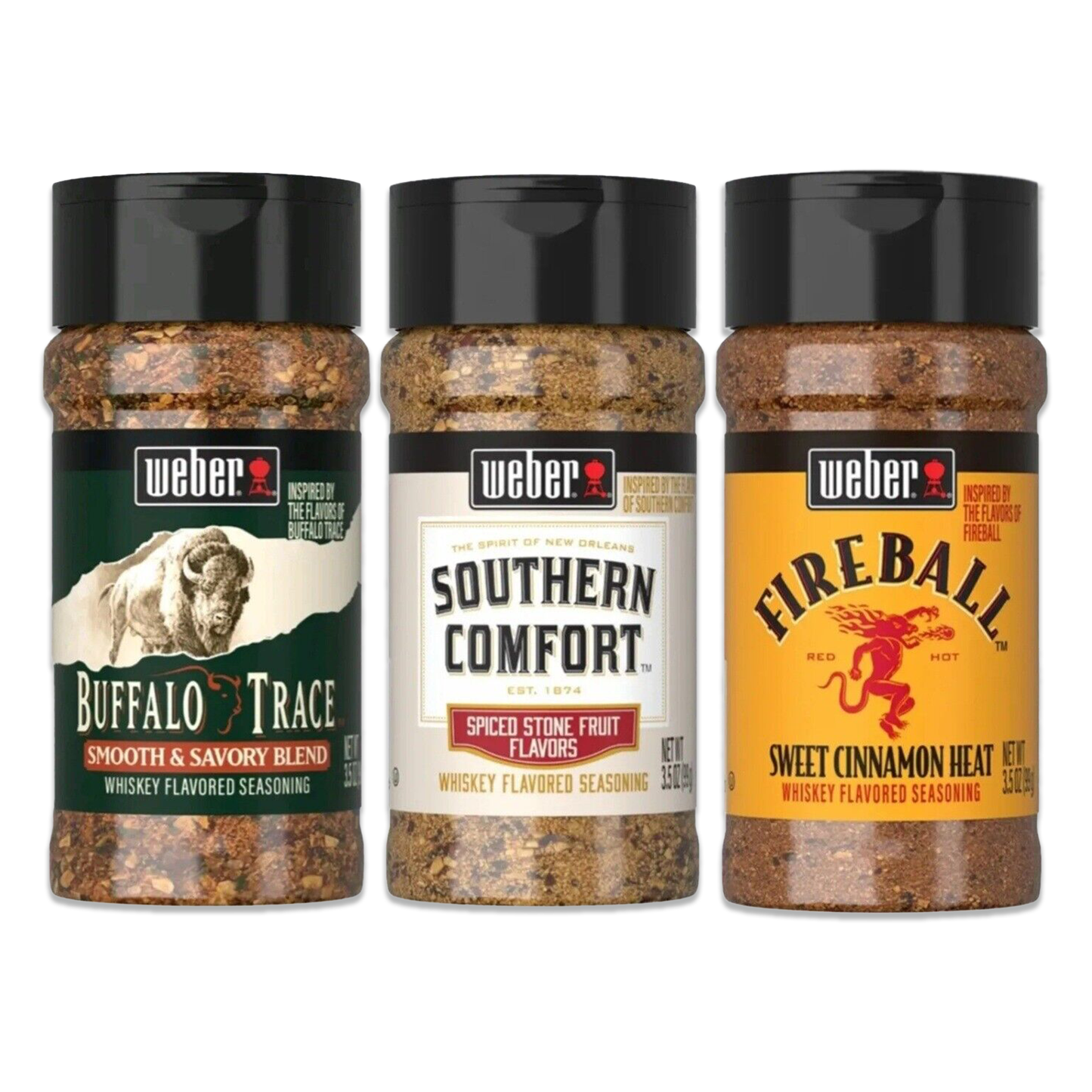 Weber Bourbon Flavored Seasoning Set Variety Pack of 3 Including Southern Comfort, Fireball, and Buffalo Trace