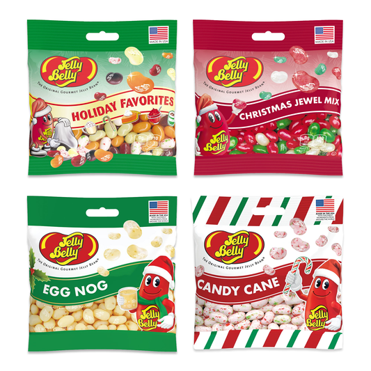 Jelly Belly Christmas 3.5oz Variety Pack of 4- Candy Cane, Egg Nog, Holiday Favorites, Christmas Jewel Mix