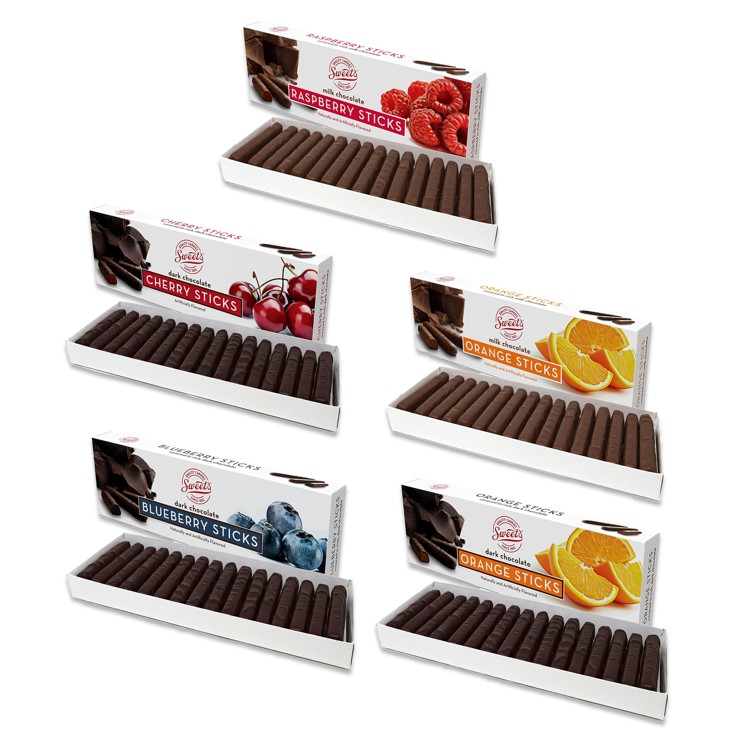 Sweet Stick Full Variety Pack- Milk Raspberry, Milk Orange, Dark Orange, Dark Cherry, Dark Blueberry