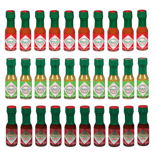 Tabasco Mini Bottle Variety Pack, 3 Flavors, 10 Bottles Each Flavor